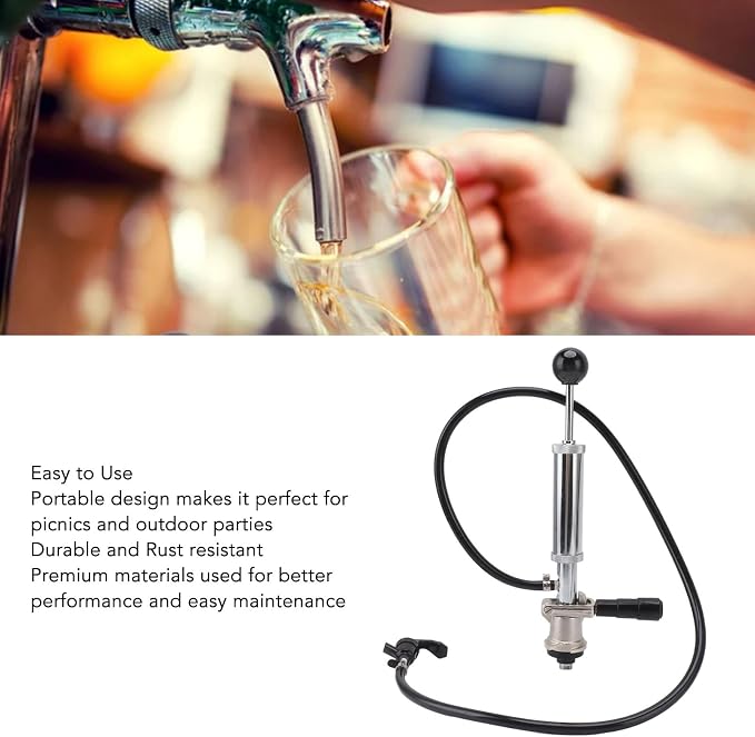 Stainless Steel Beer Keg Pump 4Inch Portable Tap - Manual Hand Pump for Homebrew Kegerator Outdoor Party Bar Restaurant Wedding with Hose Clamp(Type S)