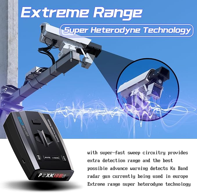RAD1000 Laser/Radar Detector for Cars with Suction Cup Mount - X/K/Ka/KU/ST/CT Band & Laser Detection, Long Range Detection, VG-2 Immune, Mute Memory, Led Display, Multi-Mode, Great Gifts