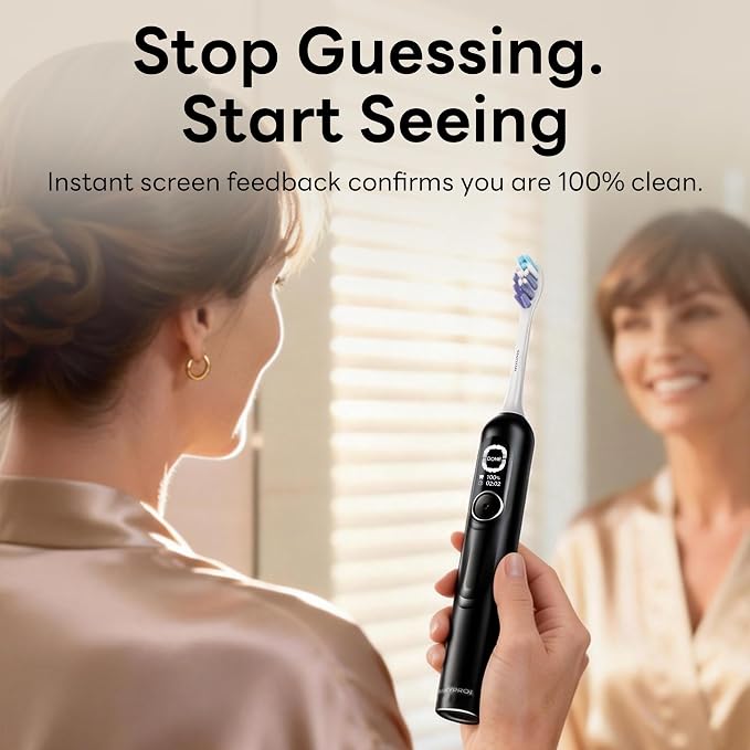 SAKYPRORAL AI Electric Toothbrush for Adults, Sonic Rechargeable Whitening Toothbrush with 6-Zone Tracking, Soft Replacement Heads & Travel Case (Pearl White, 1 Count with 2 Brush Heads)