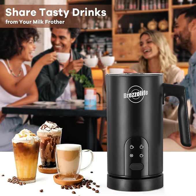 4-in-1 Electric Milk Frother, 350ml/11.8oz Automatic Milk Steamer Machine for Coffee, Hot & Cold Milk Froth Maker for Latte, Cappuccino, Quiet One-Touch Operation, Easy to Clean (Black)