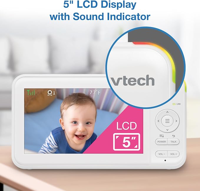 VTech Baby Monitor No WiFi, 3 Cameras White – Monitor Three Rooms, Remote Pan-Tilt-Zoom, Hack-Proof, 5" Screen, 17Hr Battery, 1000ft Range, Night Vision, Temperature Sensor | 924-3W