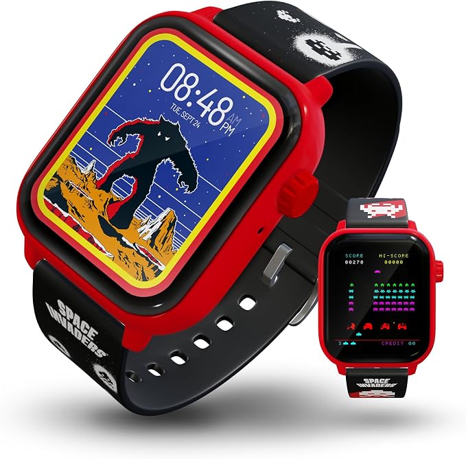 Space Invaders Retro Gaming Smart Watch, Selective Tech, Red Bezel, Non-Connected, Built-in Space Invaders™ Game, Custom Watch Faces, Classic Arcade Sound, IP67 Rating