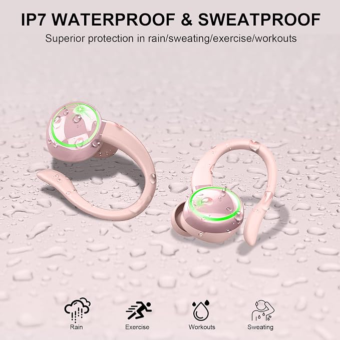 Matast Wireless Earbuds, Bluetooth Headphones Sports, Deep Bass Fitness Earphones Gym Running, Playback Over-Ear Buds with Noise Cancelling Mic, IP7 Waterproof