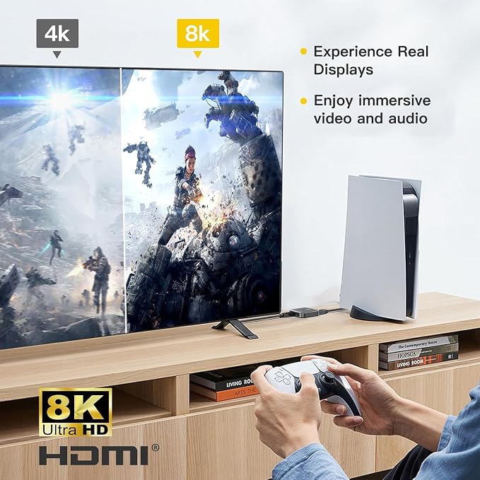 10K 8K HDMI Switch – 2 in 1 Out, Bi-Directional HDMI Switcher, 8K@60Hz, 4K@240Hz, Compatible with PS5, PS4, Xbox, Fire Stick, Apple TV, Projector