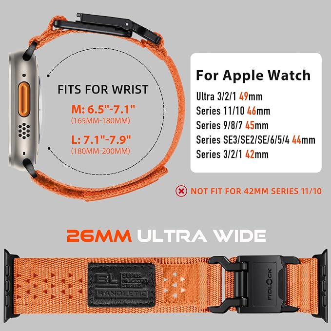 Bandletic Compatible with Apple Watch Ultra 3 2 Band 49mm for Men, Soft Breathable Nylon Strap with Magnetic FIDLOCK Hook Buckle for iWatch Series 11/10 46mm, 9/8/7 45mm, SE/6/5/4 44mm, 3/2/1 42mm