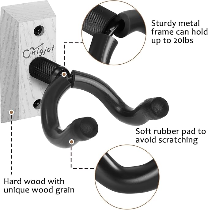 SNIGJAT Guitar Hanger 2 Pack, Hardwood Guitar Wall Mount, Rotatable Guitar Wall Hanger with Screws, V-Shaped Wall Hook Holder Stand for Acoustic Electric Guitar, Bass, Banjo, Mandolin