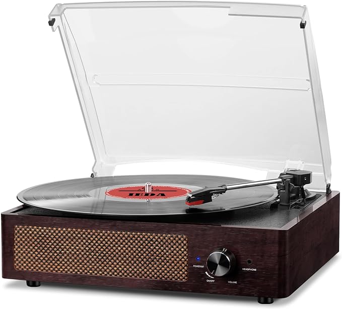 Vinyl Record Player Turntable with Built-in Bluetooth Receiver & 2 Stereo Speakers, 3 Speed 3 Size Portable Retro Record Player for Entertainment and Home Decoration
