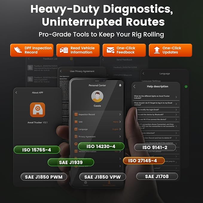 ANCEL HD120 Heavy Duty Truck Scanner with DPF Regen & Parked Regen for Volvo & International MaxxForce Engines, Bluetooth Full-System HDOBD/OBD2 Diesel Scanner, Lifetime Updates
