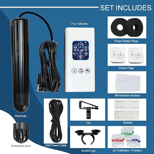 7 in 1 Smart Water Quality Tester, Wireless WiFi Water Monitor Measures pH/ORP/TDS/EC/Salinity/SG/TEMP, Water Quality Meter with App Connection Real-Time Alerts for Aquarium, Saltwater Fish Tank, etc.