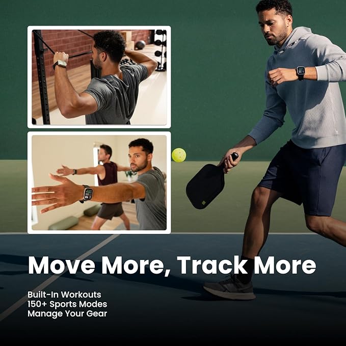 Amazfit Bip Max 50mm Smartwatch, 2.07" AMOLED Display, 20 Days of Battery, GPS, 4GB Storage, Offline Maps, Fitness Tracker, Hybrid Training, 150+ Sports, HYROX Mode, 5 ATM for Android & iPhone, Blue