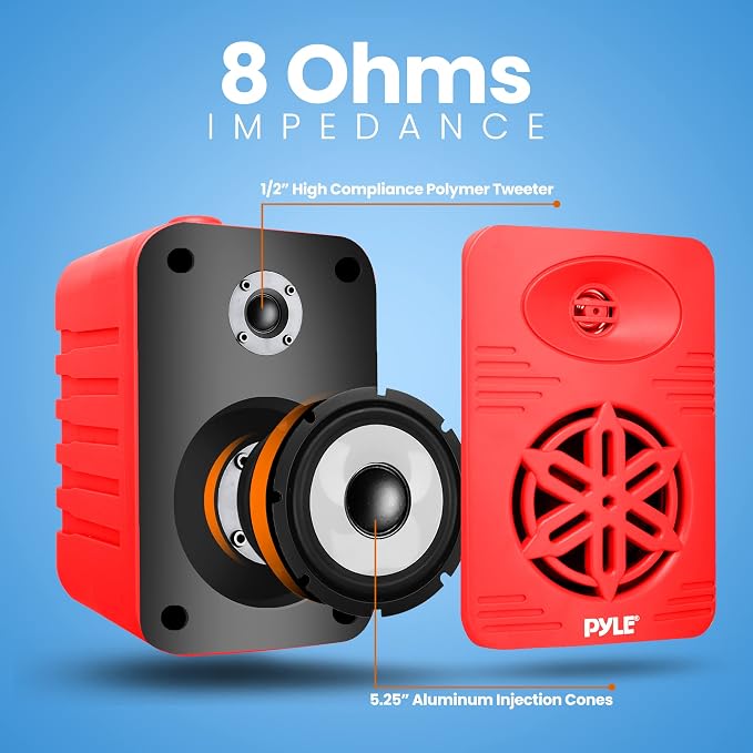 PyleUsa Bluetooth Indoor Outdoor Speakers Pair, 500 Watt Dual Waterproof 5.25” 2-Way Full Range Speaker System w/ 1/2” High Compliance Polymer Tweeter-Home,Boat,Marine, Deck,Patio, Poolside PDWRBT56RD