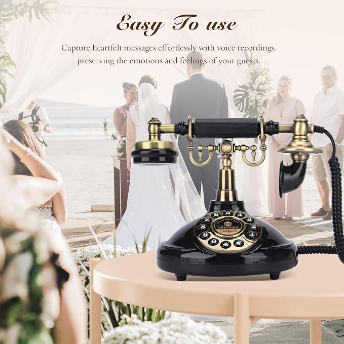 Black Audio Guestbook, Vintage Wedding Guestbook Alternative, Polaroid Audio Phone Guest Book for Wedding, Baby Shower, Retirement, Graduation, Birthday Party & More!