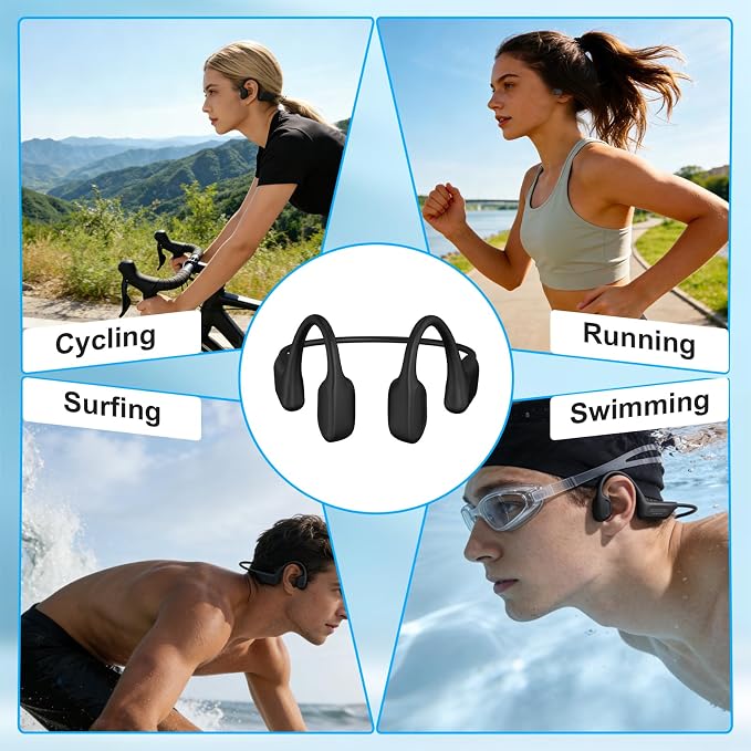 Swimming Headphones Underwater, Bone Conduction Swimming Headphones IPX8 Waterproof Open Ear Headphones with 32GB Built-in MP3, Bluetooth 6.0 Dual Mode, Dual Device Pairing, Magnetic Charging(Black
