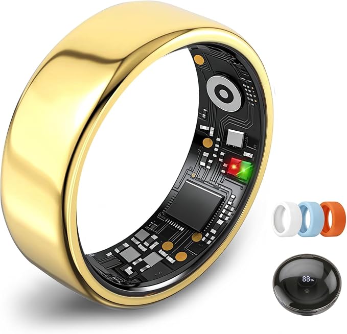 Smart Ring for Women Men,Fitness Tracker Ring,Heart Rate,Blood Oxygen,Step Tracker,Sleep Tracker,Meditation Assistance,No Subscription Fee,IP68 Waterproof,2026 New (Gold 8)
