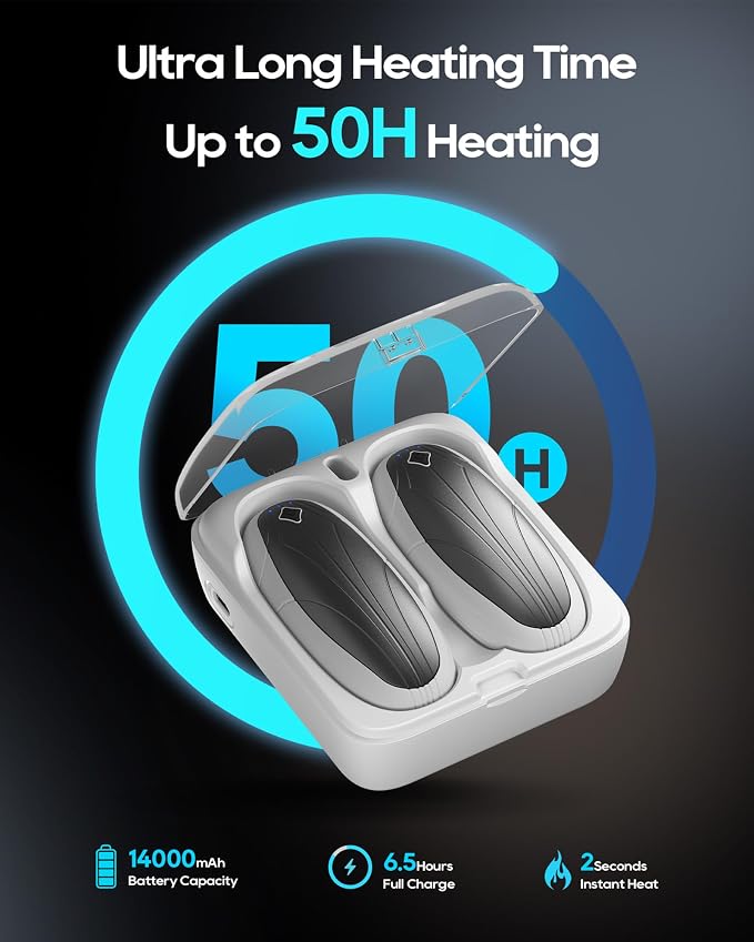 Hand Warmers Rechargeable 2 Pack, 14000mAh Electric Hand Warmers with Wireless Charging Case, AI Chip 3 Heat Settings Up to 50-Hour Portable Pocket Heater, Gifts for Christmas, Camping, Hunting, Golf