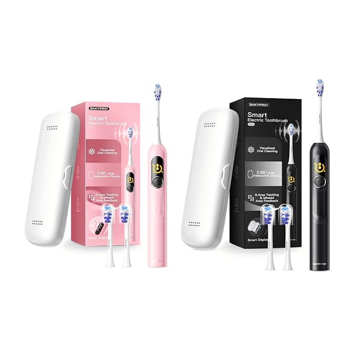 SAKYPRORAL 2Pack Smart Electric Toothrbsuh(Black+Pink)