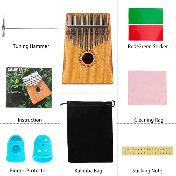 EASTROCK Kalimba Thumb Piano 17 Keys, Portable Mbira Finger Piano Tune Hammer and Study Instruction, Musical Instrument Gifts for Adults Beginners Professional