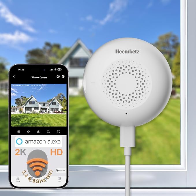 3MP Window Security Camera, 5GHz & 2.4GHz WiFi 6 Indoor/Outdoor Monitoring, Max AI Color Night Vision, 110° Wide Angle, Easy Stick-on Install, Alexa Compatible, 24/7 Recording
