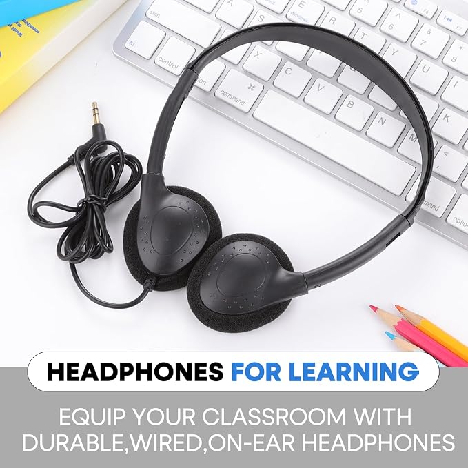 30 Pack Bulk Class Set Headphones for Kids Students Classroom，Adjustable School Earphones On Ear with 3.5mm Jack for Teachers Children Toddler Boys Girls Teens Adult(GS857, Black)