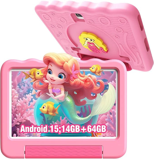 Kids Tablet 10'' Android 15 Tablet for Kids 14(6+8)GB 64GB Octa-Core CPU, Toddler Tablets with Lots of Offline Content Parental Control, Tablets for Toddlers with Case Youtube WiFi 6 2MP 5MP Camera
