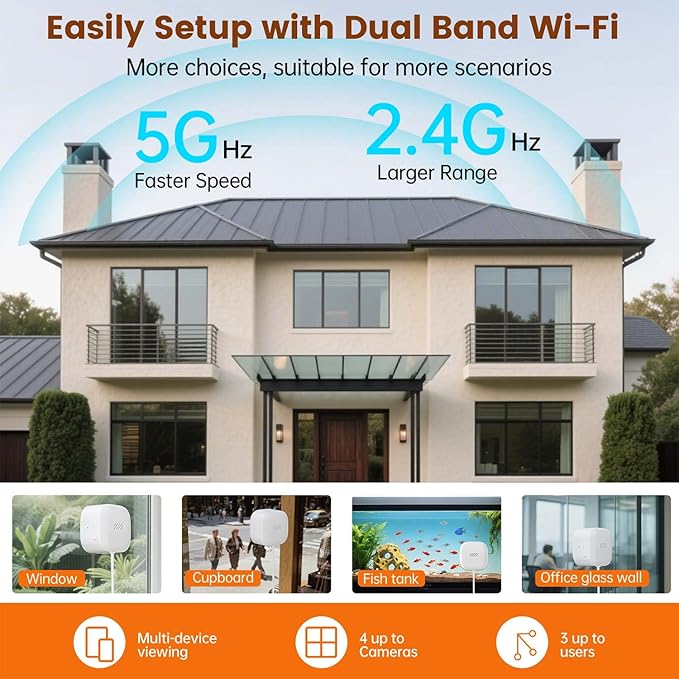 2 Pack 3MP 2K Window Camera，2.4Ghz & 5Ghz WiFi Wireless Indoor & Outdoor Cameras for Home Security with Enhanced Color Night Vision,Mounting Sticker,Person & Motion Detection