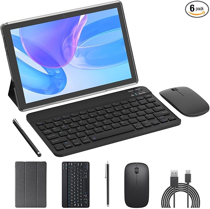 Android 14 Tablet 2 in 1 Tablets 10 Inch Tablet with Keyboard Mouse Case Protective Stylus 10.1" Tab 8GB+64GB Support 1TB Expansion 2MP+8MP Dual Camera 6000mAh Battery Bluetooth WIFI-6 Android Tableta