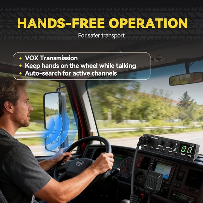 Retevis MB2 CB Radio, Professional AM/FM 40 Channels CB Base Station, 5W Mini External Speaker, Cigarette Lighter and Magnetic Antenna, Squelch ASQ, VOX, Auto-Scan, Long Range CB Radios for Truckers