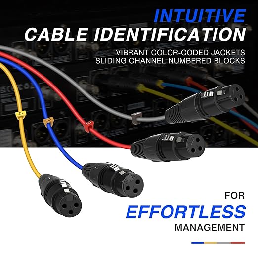 Phenyx Pro 3 Ft XLR Snake Cable, Color-Coded Patch Cable Wire, 4-Channel Male to Female, OFC Copper, XLR Splitter Balanced Microphone Cord for Mixer, IEM, Mic System