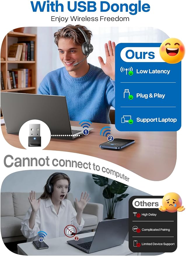 Bluetooth Headset with USB Dongle, Trucker Bluetooth Headset with AI Noise Cancelling Microphone & Mute Button, 50Hrs Single Ear Wireless Headphones for Truck Driver Phone Computer Office Work, Ash