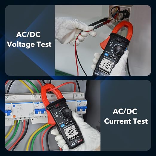 Digital Clamp Meter Multimeter, TRMS 6000 Counts 600A Current Amp Volt Meter, Auto-Ranging Voltage Tester Measures AC DC Current Voltage Resistance Capacitance Temperature Diodes Continuity NCV