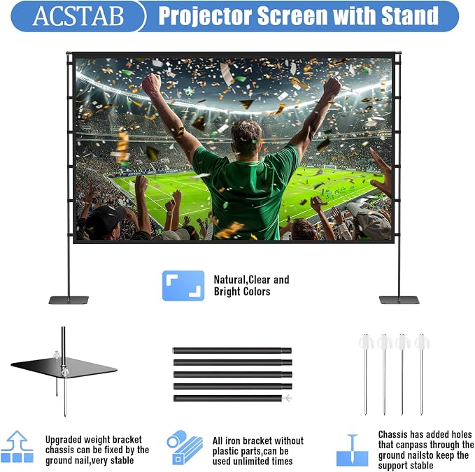 Outdoor Projector Screen with Stand - 120 Inch Portable Projector Screen Outdoor Indoor Projection Screen 16:9 4K HD Movie Screens with Carry Bag Can Enjoy Home Theater Projection Screens