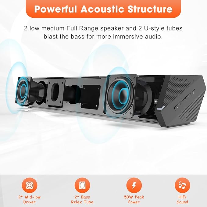 Bestisan Sound Bars for TV, 16'/50W Small Soundbar for TV, Sound Bar with Depths Sound Enhanced/DSP/Bass+/3EQ, Surround Sound Speakers for TV Works with HDMI ARC/CEC,Optical/BT/PC …