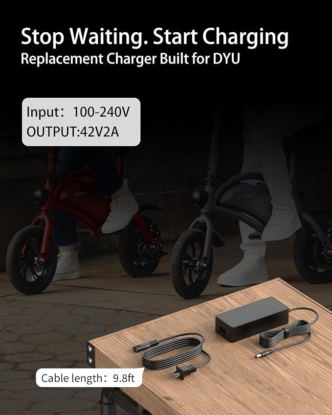 VHBW 42V 2A Electric Bike Charger for DYU D3F, King750, A1F, FF500, C2, C3, C5, C6, C6 Pro – Fast Battery Charger with LED Indicator & Safety Protection