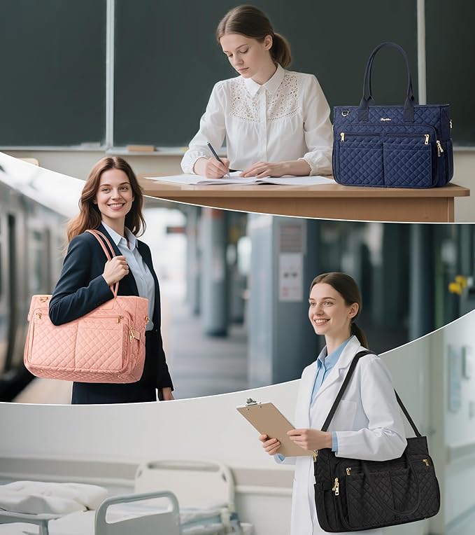 Bagstellar Teacher Bags for Women, 15.6 inch Laptop Work Tote Bag Quilted Nurse Bible Computer Shoulder Bag for School Travel | Dream Tote Work Bag, with 40oz Cup Holder, Insulated Pocket, Zipper & Strap, Office Briefcase, Ideal Gift for Women