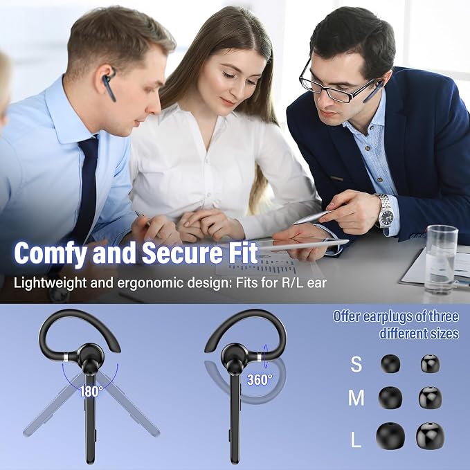 2026 Bluetooth Headset, Wireless Bluetooth 5.3 Earpiece, 90Hrs Single-Ear Headset with APTX HD Audio & Mute Button, Dual Noise Cancelling Mics, Hands Free Headphone for Trucker, Business, Gym, Blue
