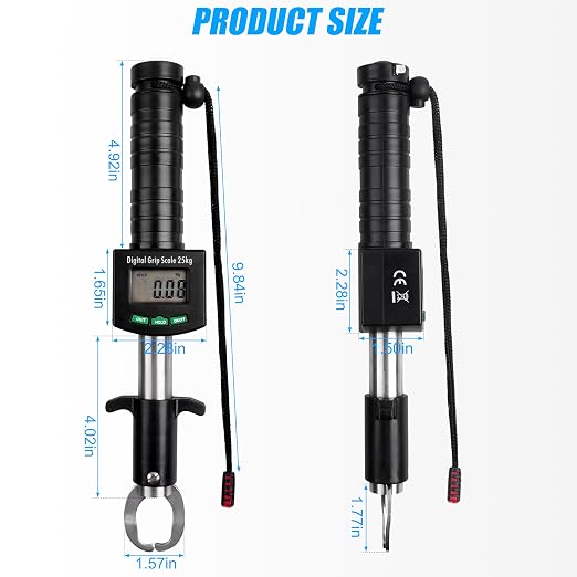 AGOOL Fish Gripper with Digital Fish Scale, 50lb/25kg Loading Capacity Fish Lip Grip Memory Function Fishing Scale Stainless Steel Fish Lip Gripper