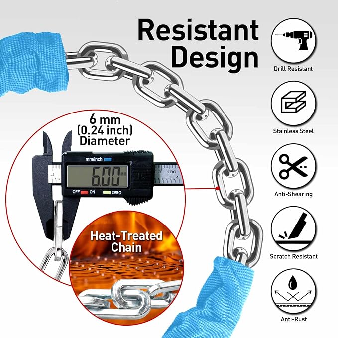 Bike Chain Lock Security 5 Digit Resettable Combination, 51.2 inches Heavy Duty Anti Theft Lock Chain for Bicycle, Motocycle, Scooter, Gate, Fence (SkyBlue, 4.2ft)