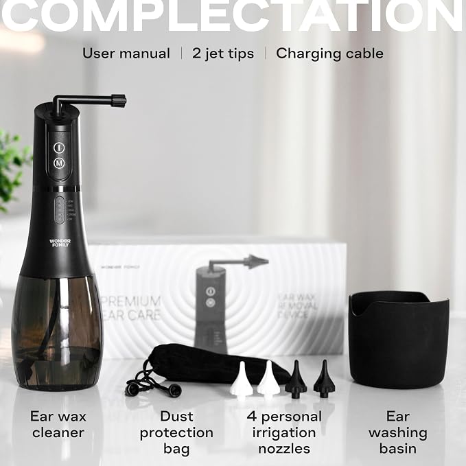 Electric Ear Wax Removal Kit - 5 Modes in 1 Ear Irrigation Flushing System - Water Ear Cleaner for Adults & Kids - Ear Cleaning Kit with Timer, Basin, 4 Tips Included - Advanced Earwax Removal Kit