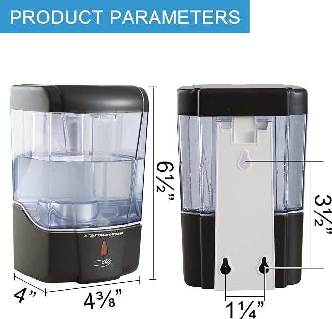 Soap Dispenser Wall Mount Commercial 2 Pack Black Automatic Hand Wash Dispensers 20OZ Suitable Liquid Sanitizer Refillable for Kitchen Bathroom Waterproof