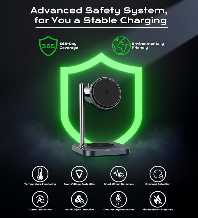 Qi2.2 Charging Station for Apple, 25W 3 in 1 Magsafe Charger Stand with Active Cooling Fan, Magnetic Wireless Charger for iPhone 17/16/15/14/13/12, Apple Watch, AirPods (with 45W Adapter)