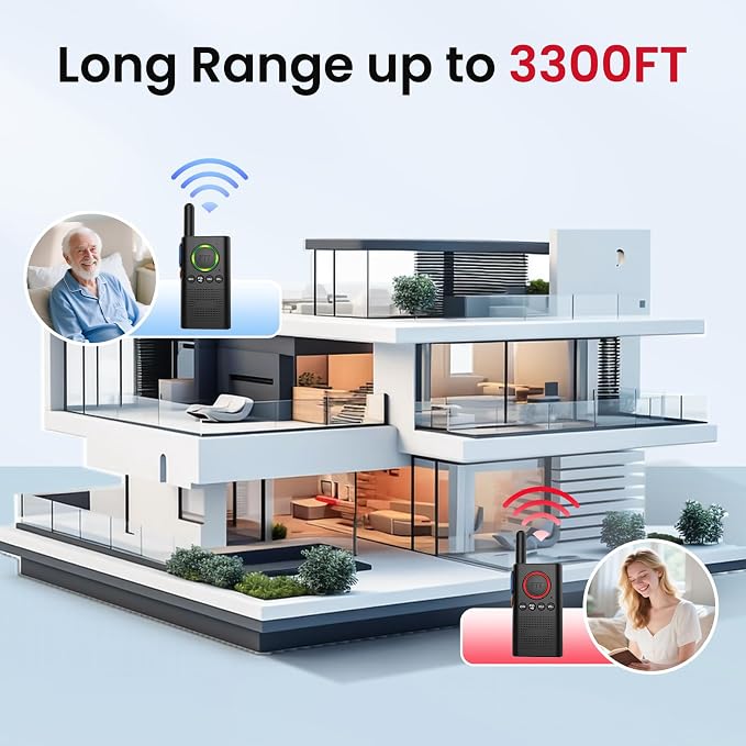 CallToU 2 Way Intercom for Elderly 3300FT Rechargeable 1000mAh Battery, VOX, Ideal for Caregivers & Emergencies Intercoms Wireless for Home/Outdoor Family Communication (Black 4)