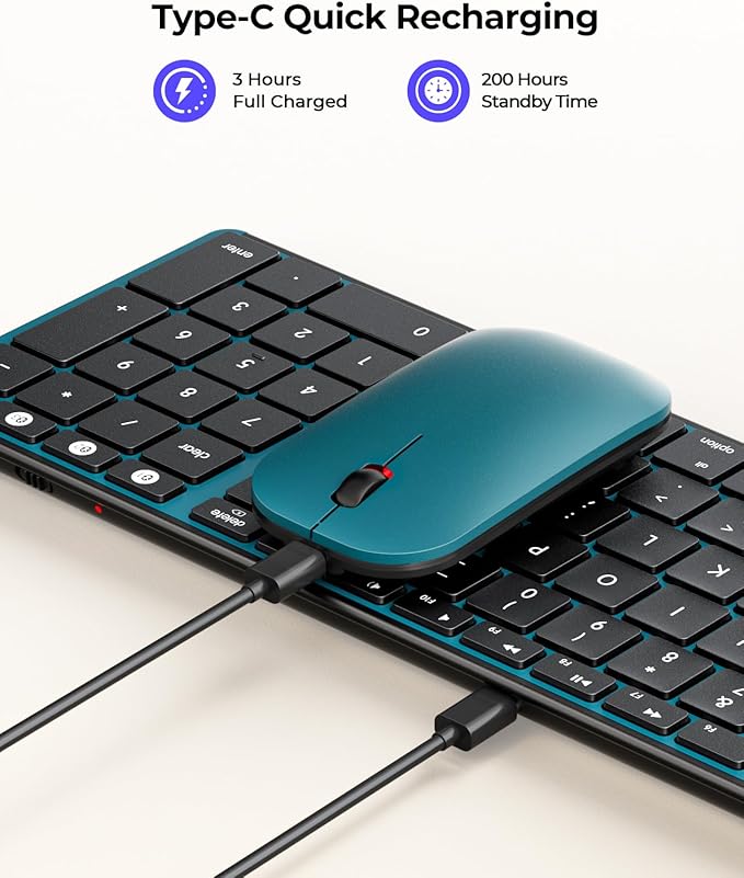 seenda Bluetooth Keyboard and Mouse Combo for Mac, SKM64-2 Rechargeable Silent Wireless Keyboard Mouse Compact Slim, 3 Multi-Device Connection, Compatible for Mac MacBook Pro/Air iPad, Black Blue