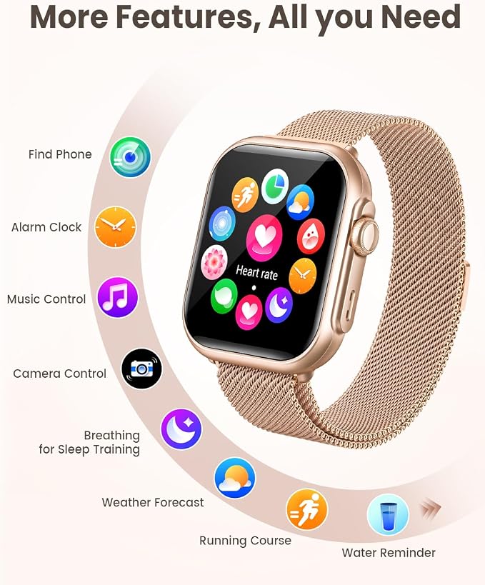 Smart Watch for Women for iPhone Android: 1.85"Smartwatch with Make/Answer Call Sleep Heart Rate SpO2 Blood Pressure Monitor IP68 Waterproof 120+Sport Mode Fitness Tracker 1000mAh Battery 2Bands Pink