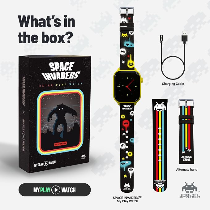 Space Invaders Retro Gaming Smart Watch, Selective Tech, Red Bezel, Non-Connected, Built-in Space Invaders™ Game, Custom Watch Faces, Classic Arcade Sound, IP67 Rating