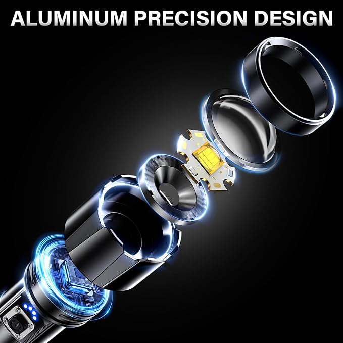 AKNEAR Rechargeable LED Flashlight High Lumens, Super Bright Flashlights with Zoomable & USB C Rechargeable & 5 Light Mode & IPX7 Waterproof, Powerful Flash Light for Home, Hiking, Camping