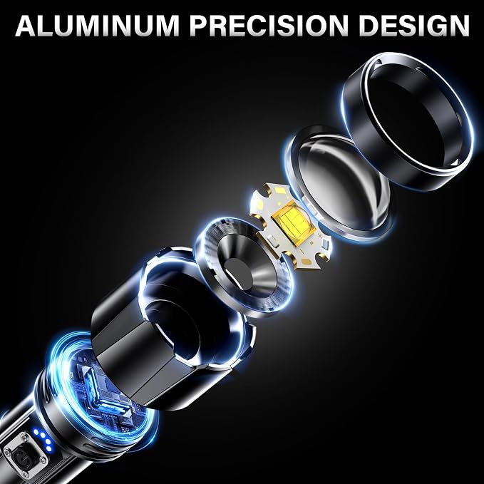 AKNEAR Rechargeable LED Flashlight High Lumens, Super Bright Flashlights with Zoomable & USB C Rechargeable & 5 Light Mode & IPX7 Waterproof, Powerful Flash Light for Home, Hiking, Camping