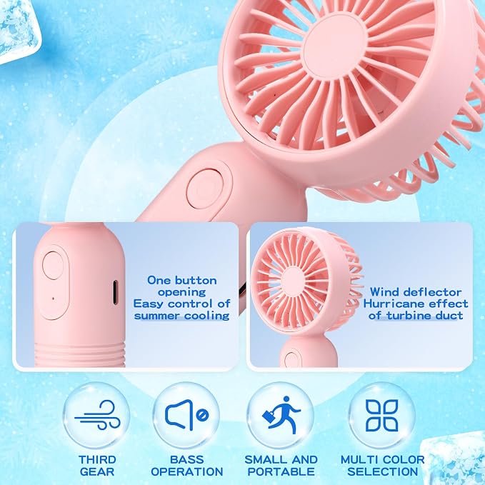 Rossesay 1 Pcs Mini Portable Fan Bulk Cute Handheld Lightweight Small Little Personal Hand Eyelash Fan 3 Speeds USB Rechargeable for Women Men Indoor Outdoor Makeup Travel (Pink)