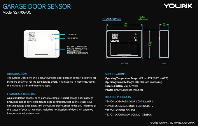 Smart Garage Door Kit with YoLink Hub - YoLink 1/4 Mile World's Longest Range Garage Door Controller and Wireless Sensor Compatible with Alexa IFTTT
