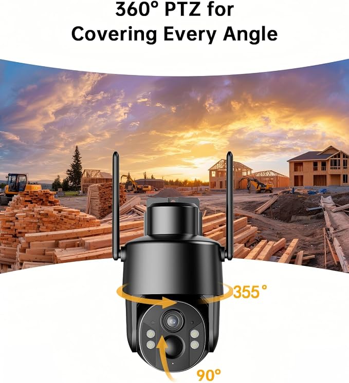 4G LTE Cellular Security Camera, No WiFi Needed, 4MP Live Video, 360° Full View, Built-in SIM Card, Color Night Vision, Instant Alerts, 2 Storage Ways, Solar Outdoor Camera for Off-Grid Areas