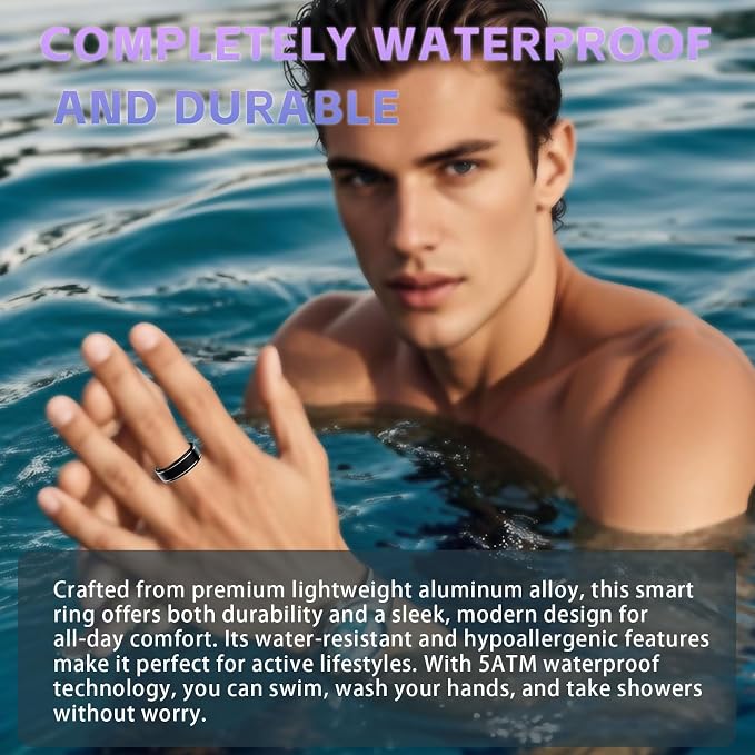 Smart Ring for Men Women – Fitness Tracker Ring with Sleep Monitoring, Heart Rate, SpO2, Blood Pressure, Step & Calorie Counter, No Subscription Fee, iOS & Android Compatible (Black, 14)